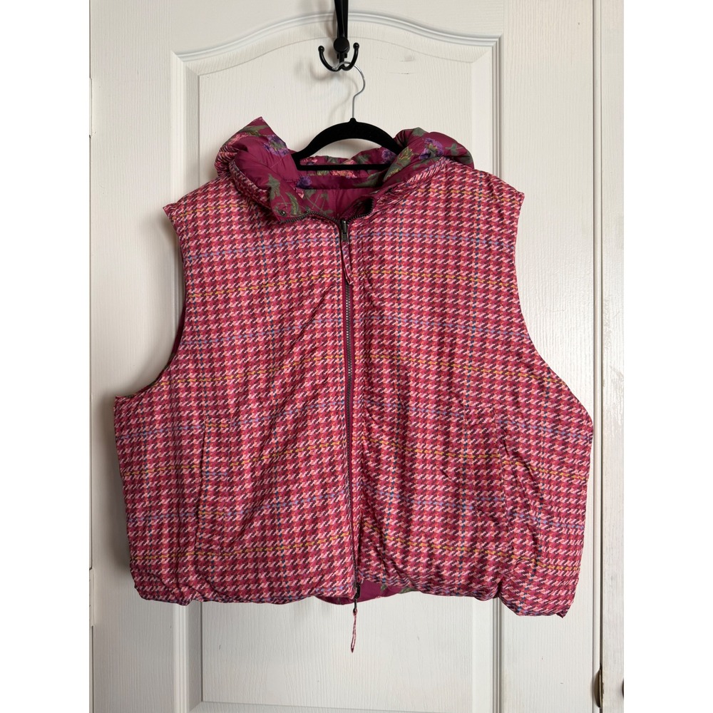 Sundance Tundra Bloom Reversible Puffer Vest Hooded Floral Houndstooth XXL - Picture 12 of 15